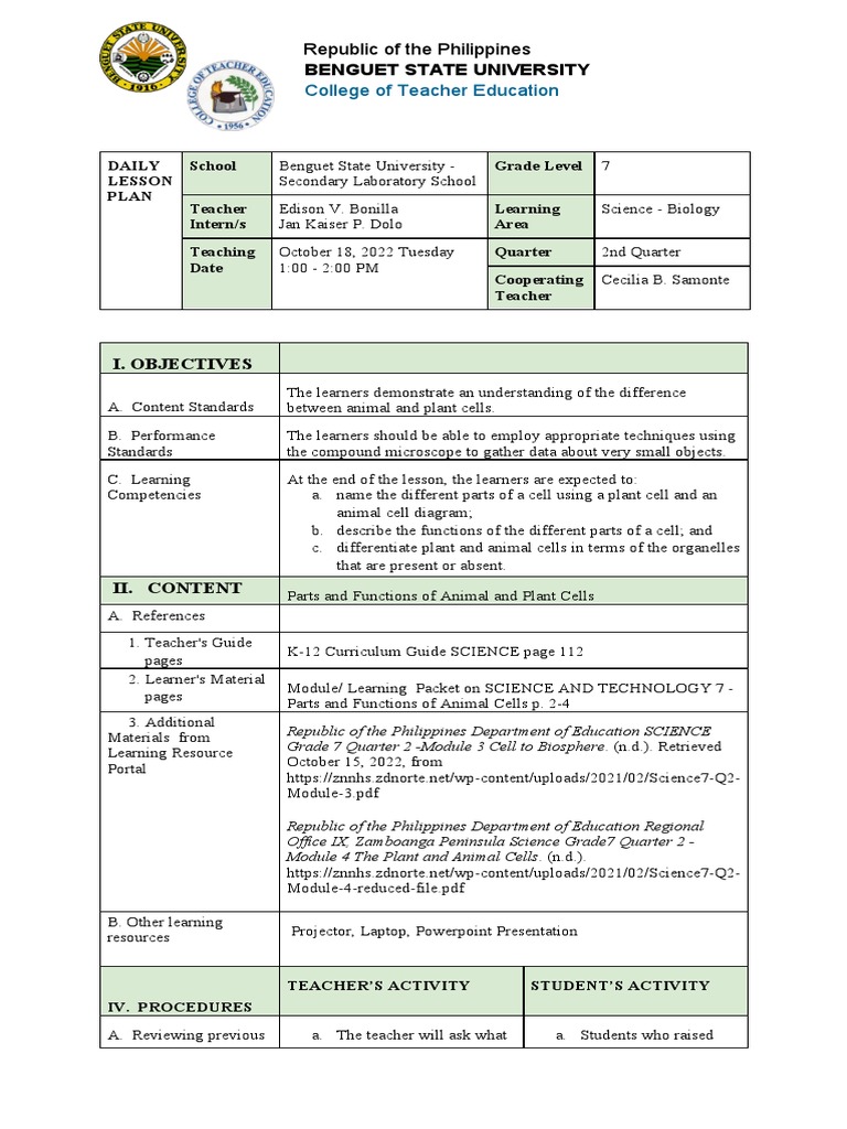 7th Grade Plant and Animal Cell Lesson | PDF | Endoplasmic Reticulum ...