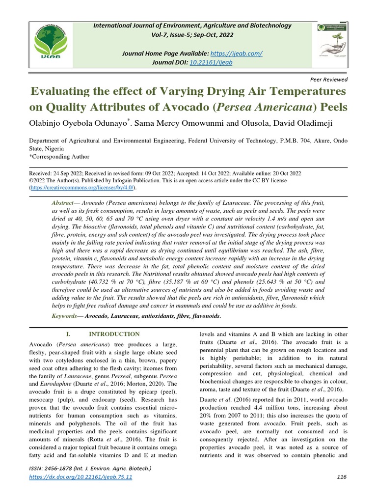 Evaluating The Effect of Varying Drying Air Temperatures On Quality ...