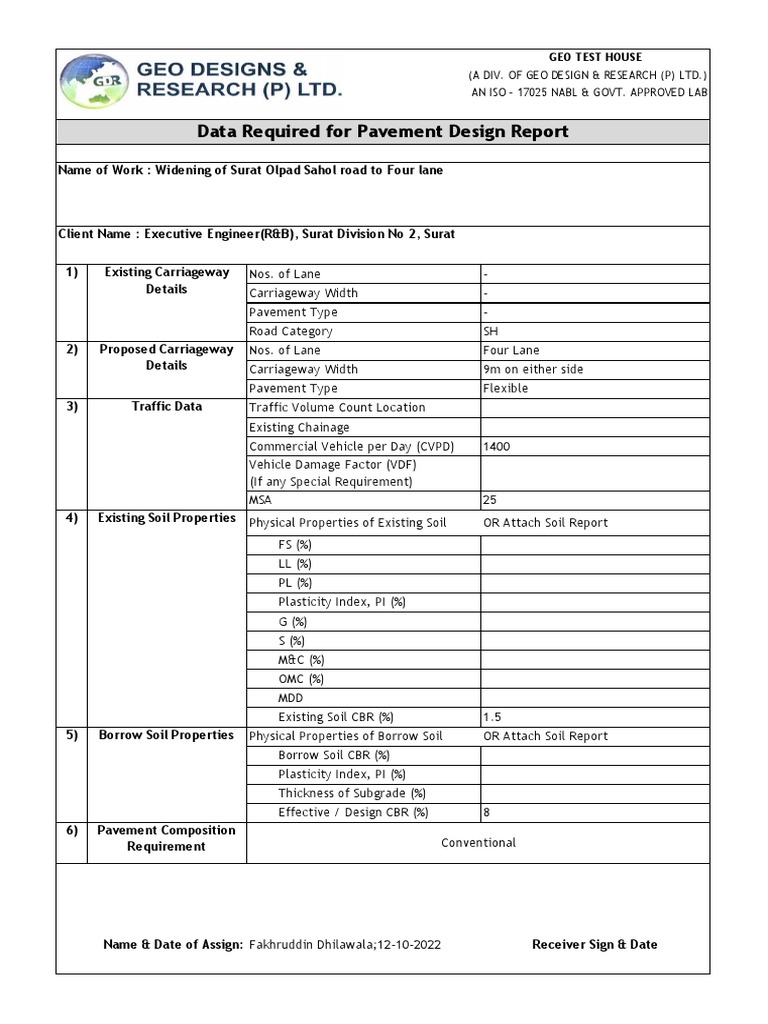 Checklist For Pavement Design ReportSuratOlpadSahol Road PDF