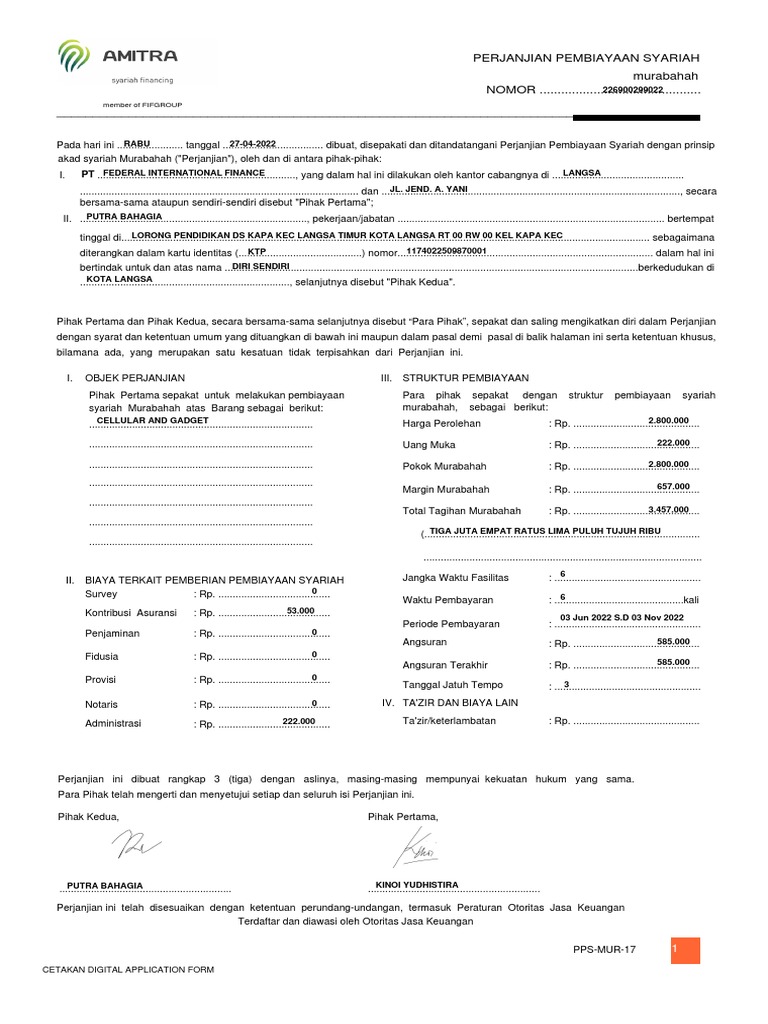 Perjanjian Pembiayaan Syariah Pdf