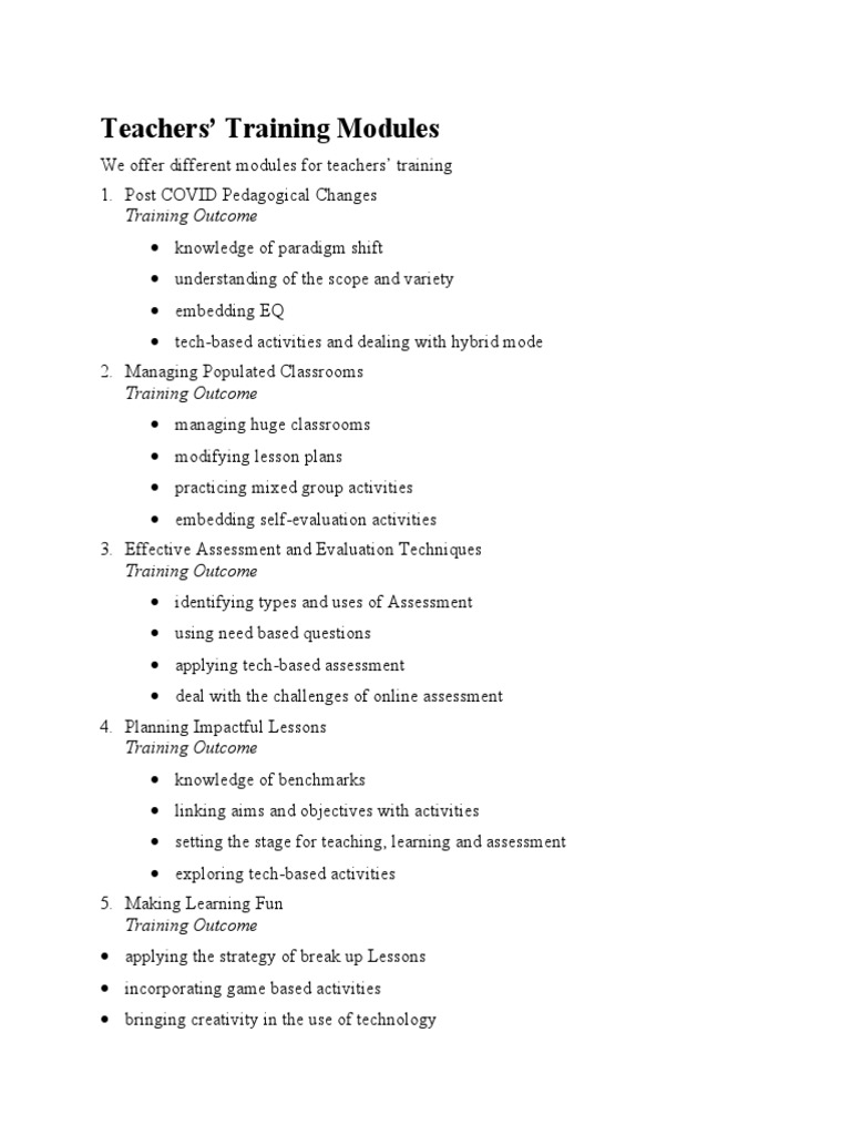 Comprehensive Teacher Training Modules | PDF | Educational Assessment ...