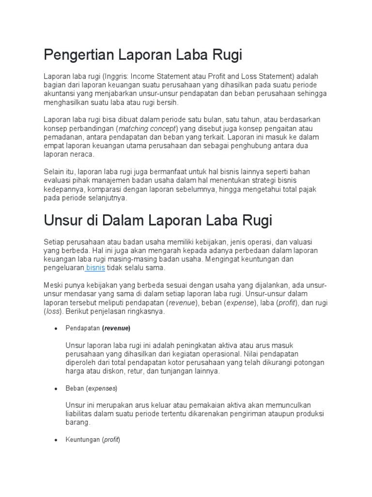 Apa Itu Laporan Laba Rugi PDF