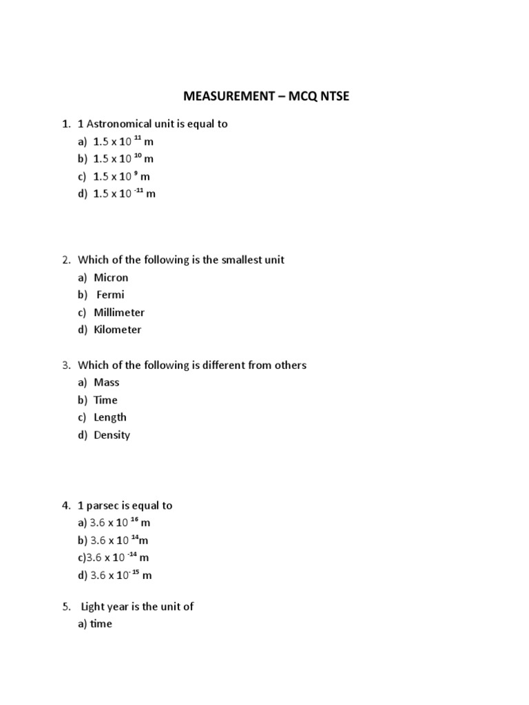 Measurements MCQ PDF