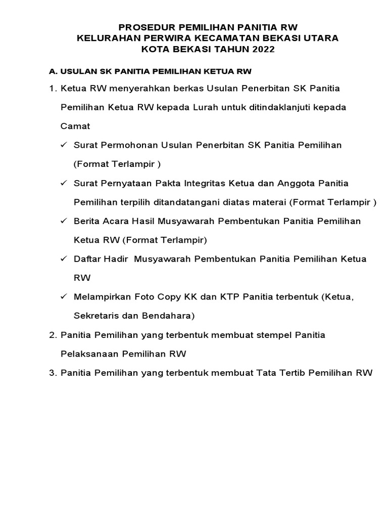 Form Usulan SK Panitia Pemilihan RW 2021 HN | PDF