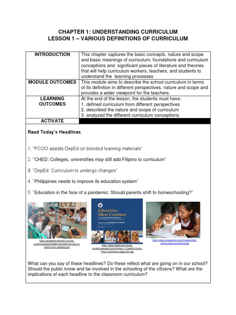 Defining Curriculum: Perspectives and Scope | PDF | Curriculum | Experience