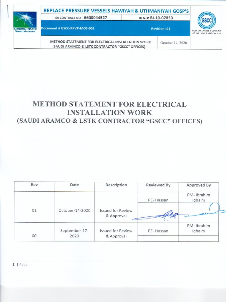 Method Statement for Electrical Work | PDF | Crane (Machine) | Safety