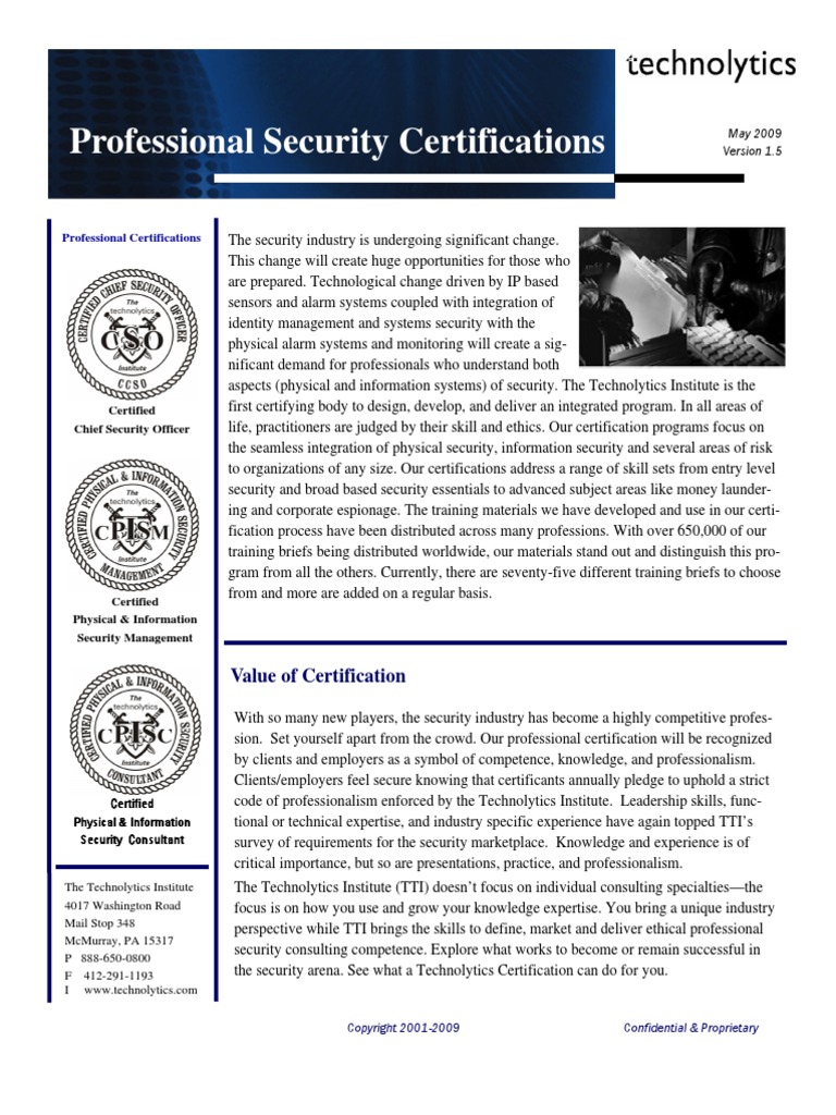 Security Certifications (Technolytics 2009) | PDF | Professional ...