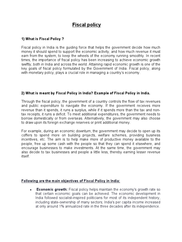 Fiscal Policy 1 PDF Fiscal Policy Government Budget Balance
