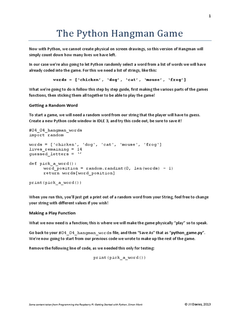 Hangman Guide PDF Python (Programming Language) String