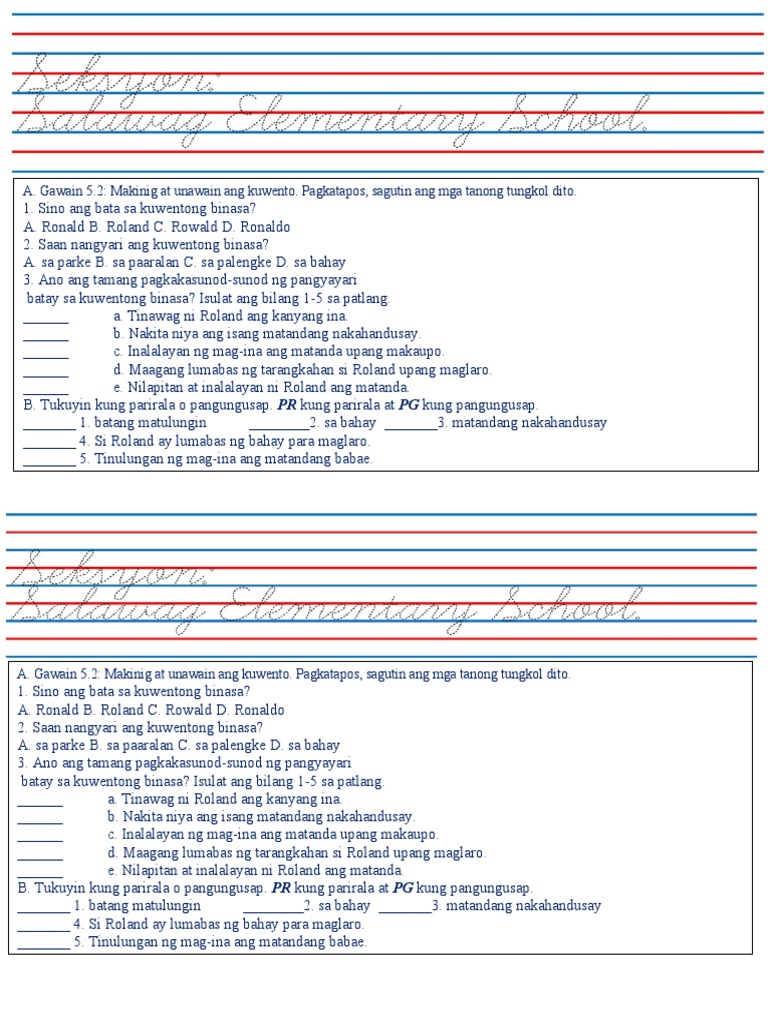 Activity Sheet Elemento NG Kuwento | PDF