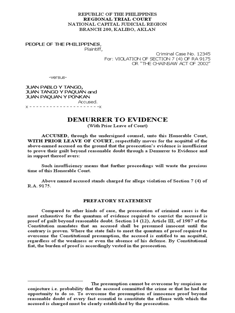 Demurrer to Evidence in Criminal Case | PDF | Burden Of Proof (Law ...