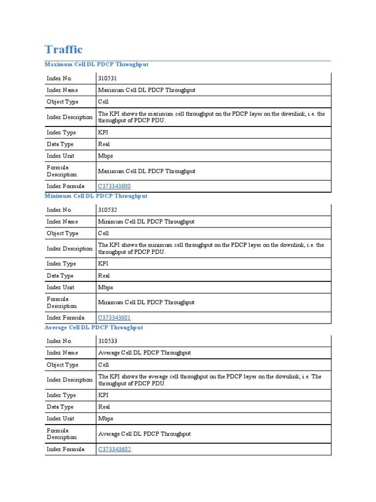 PDCP Throughput KPIs Overview | PDF | Bit Rate | Data