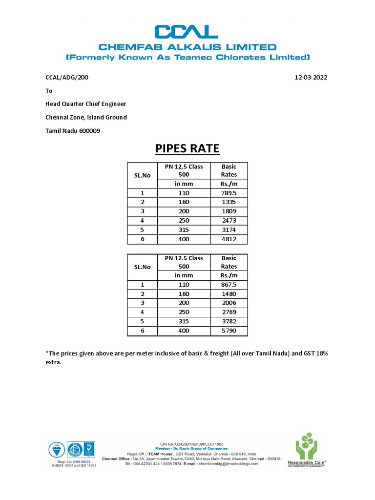 CCAL PVCO Rates ADG PDF Environmental Engineering Chemical