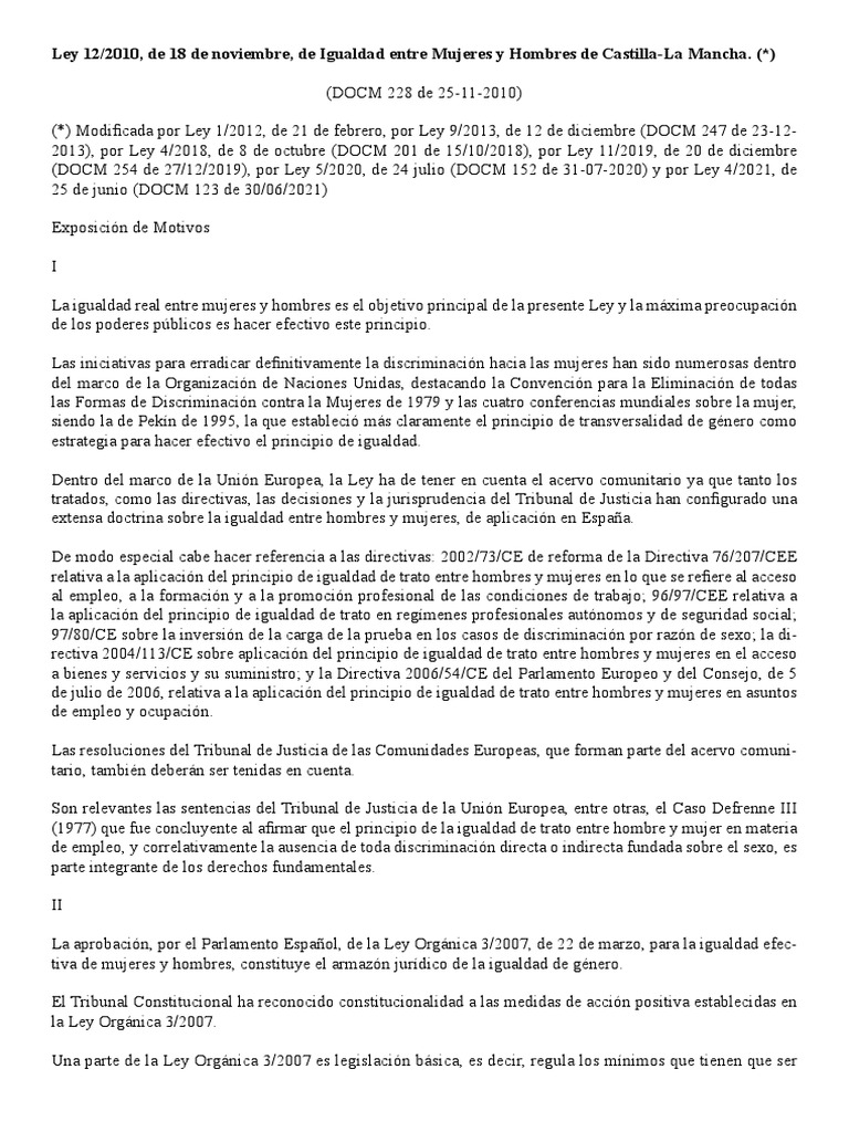Igualdad de Género en Castilla-La Mancha | PDF | Estudios de género ...