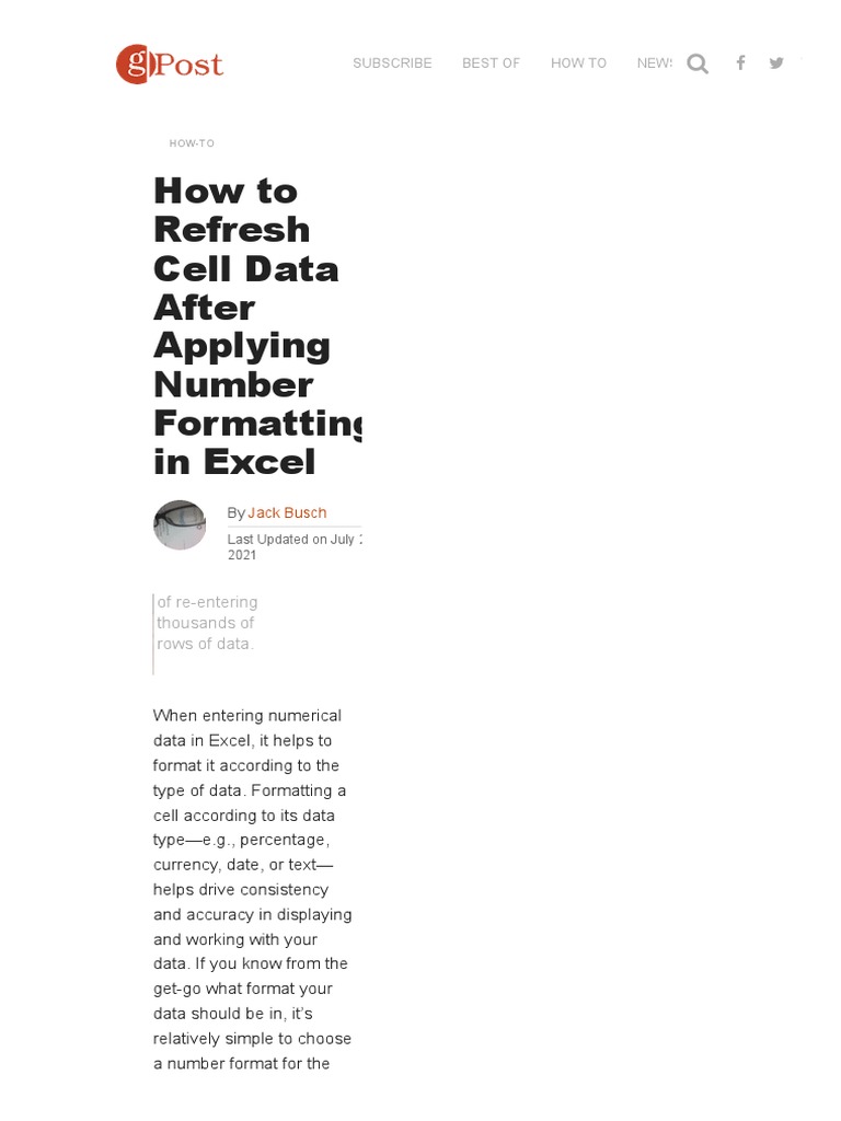 How To Refresh Cell Data After Applying Number Formatting in Excel