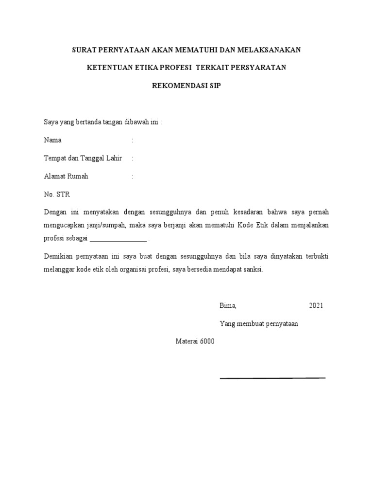 Surat Pernyataan Kode Etik | PDF