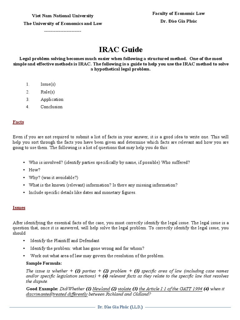 IRAC Method for Legal Problem Solving | PDF | Most Favoured Nation ...