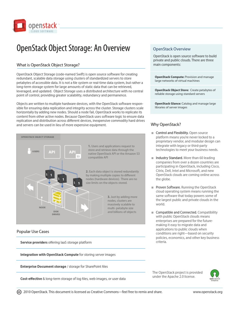 Openstack Object Storage Datasheet | PDF | Open Stack | Cloud Computing