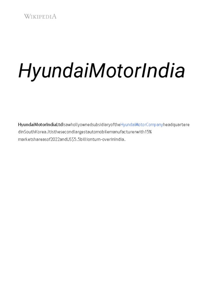 Hyundai Motor India - Wikipedia | PDF | Automotive Technologies ...