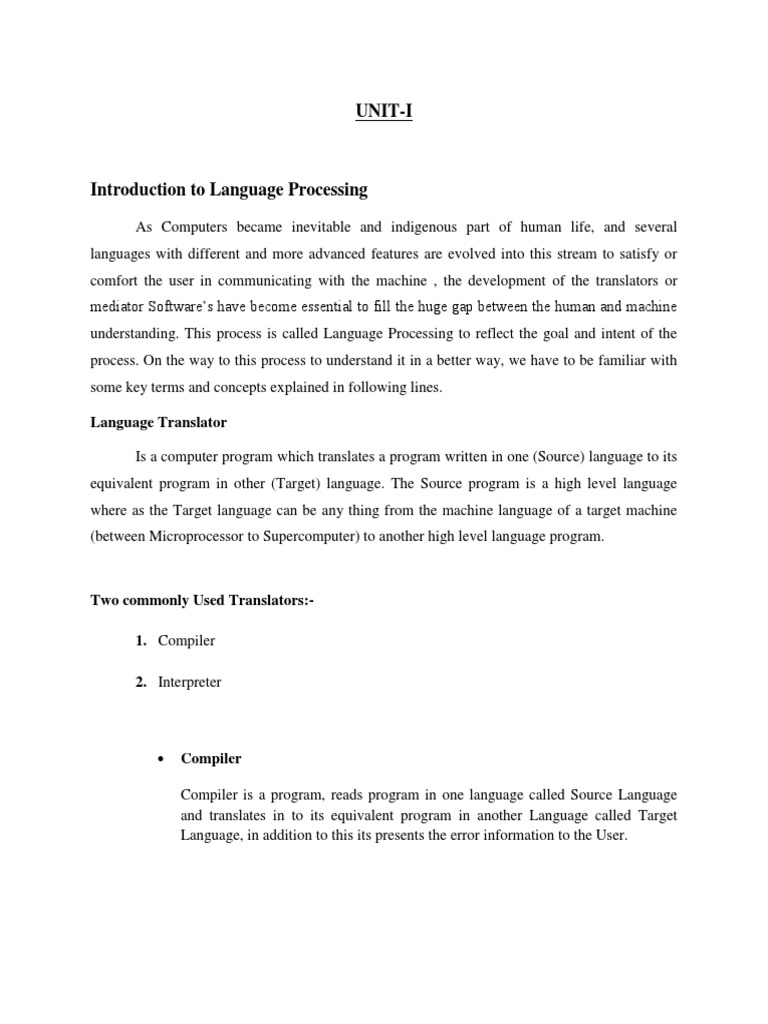 Compiler Design: Unit 1 Overview | PDF | Compiler | Parsing