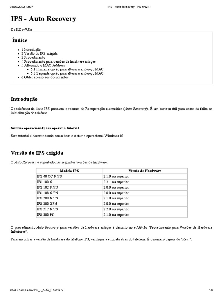 KHOMP IPS - Auto Recovery - KDevWiki | PDF | Endereço de IP | Kernel ...