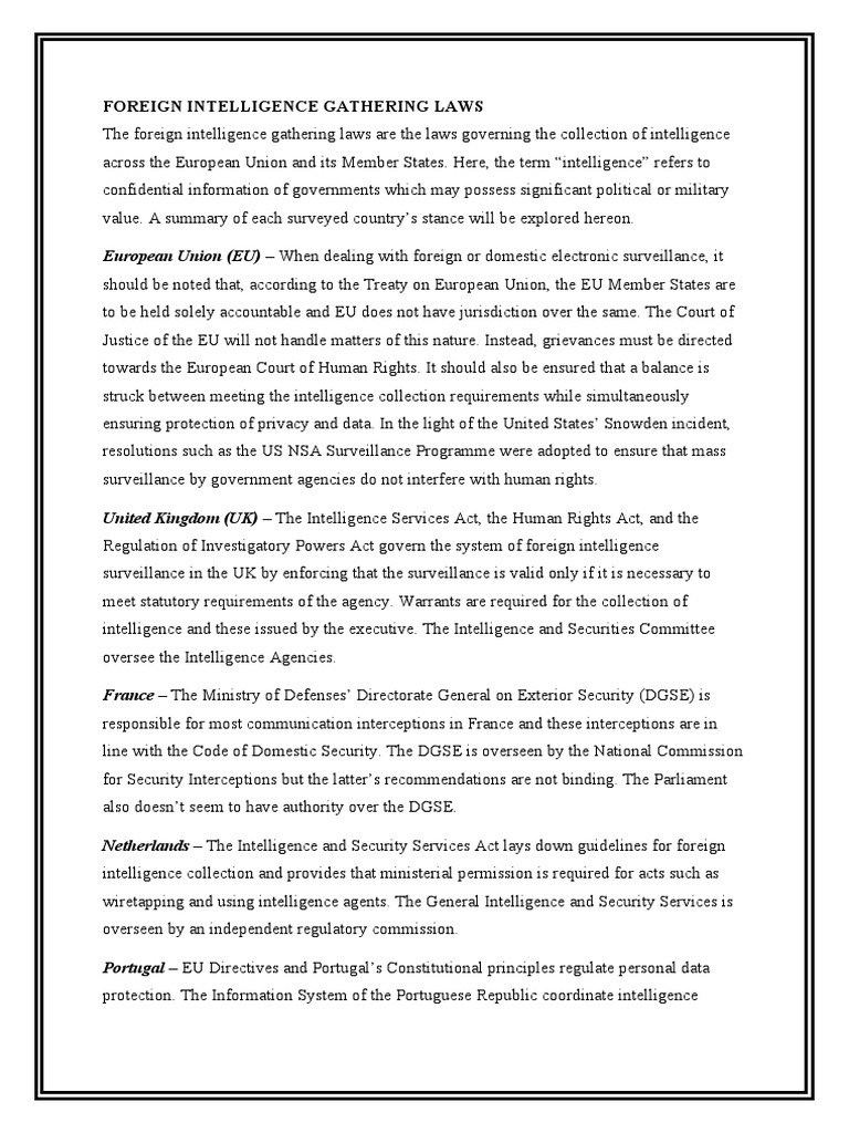 Foreign Intelligence Gathering Laws Draft (Short Note) | PDF | Mass ...
