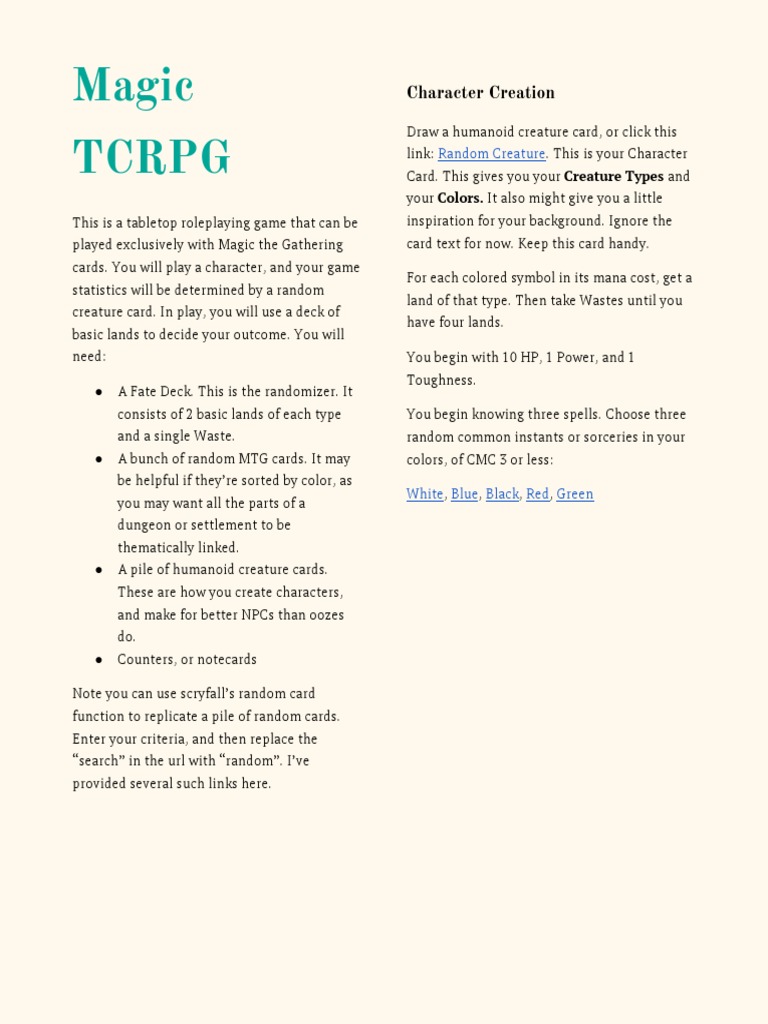 Magic RPG: Tabletop Gameplay Guide | PDF | Role Playing Games