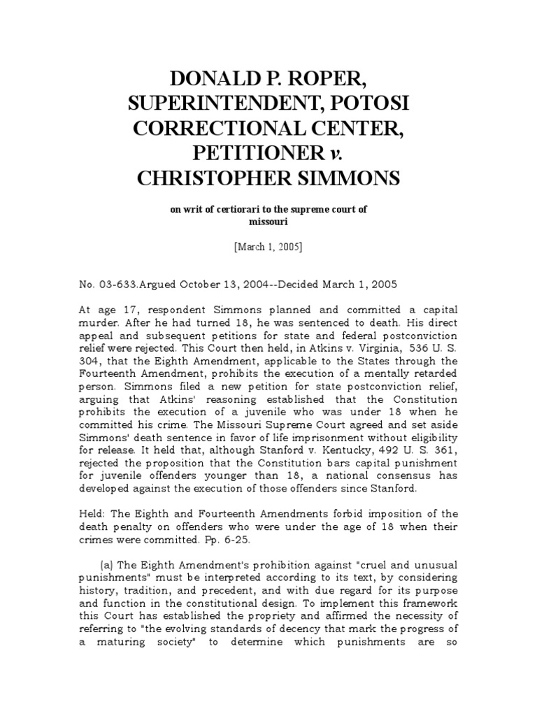 ROPER vs. SIMMONS PDF Eighth Amendment To The United States