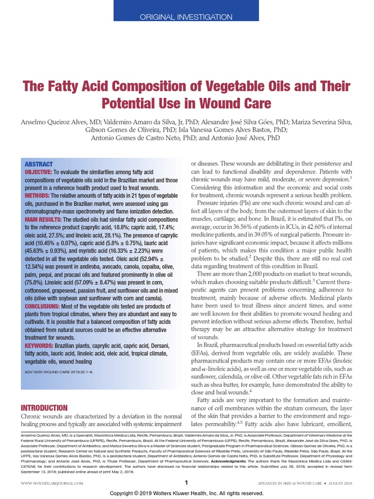 The Fatty Acid Composition of Vegetable Oils And.10 PDF Chemical