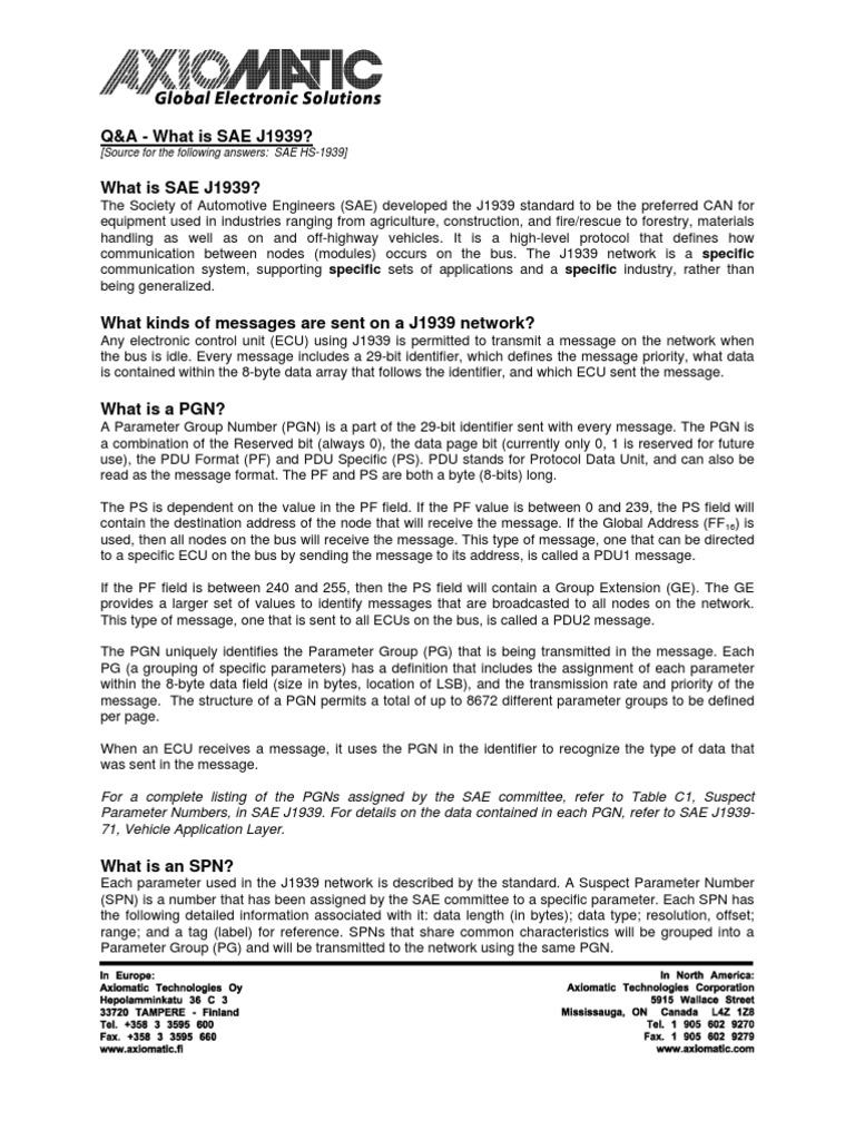 Q&A What Is SAE J1939? (Source For The Following Answers SAE HS