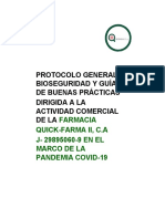 PROTOCOLO GENERAL  BIOSEGURIDAD Y GUÍA DE BUENAS PRÁCTICAS FARMACIA QUICK-FARMA II, C.A.