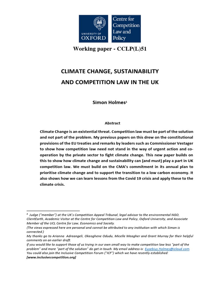 UK Competition Law and Climate Action | PDF | Competition Law ...