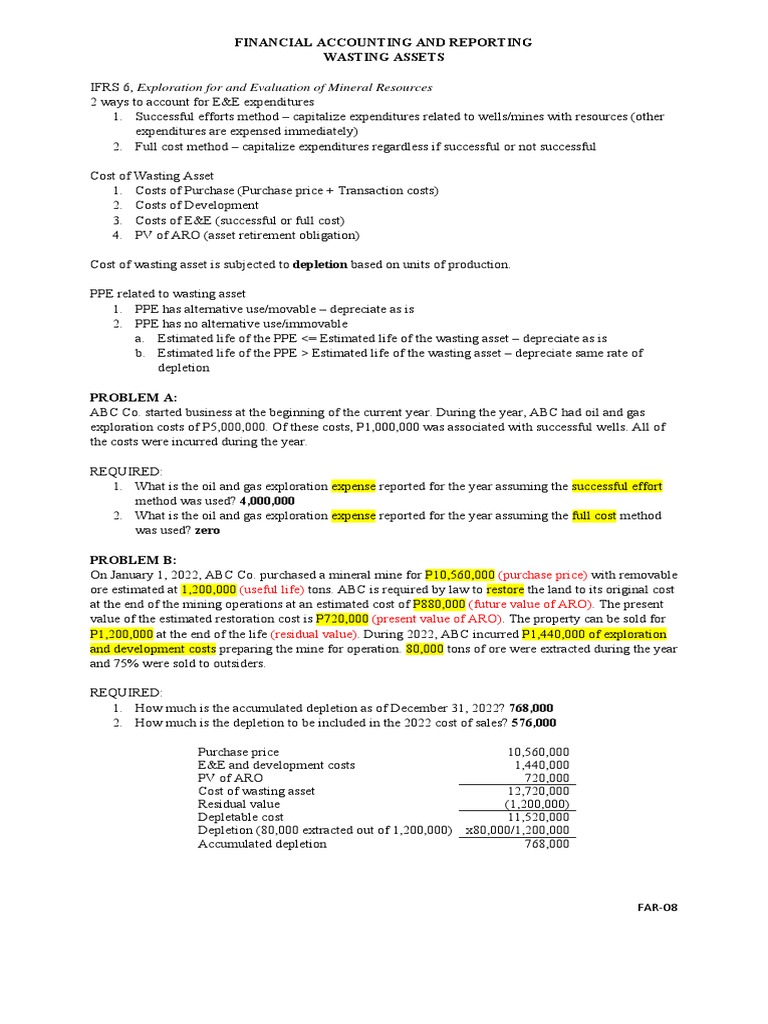 Wasting Assets Annotated PDF Depreciation Book Value