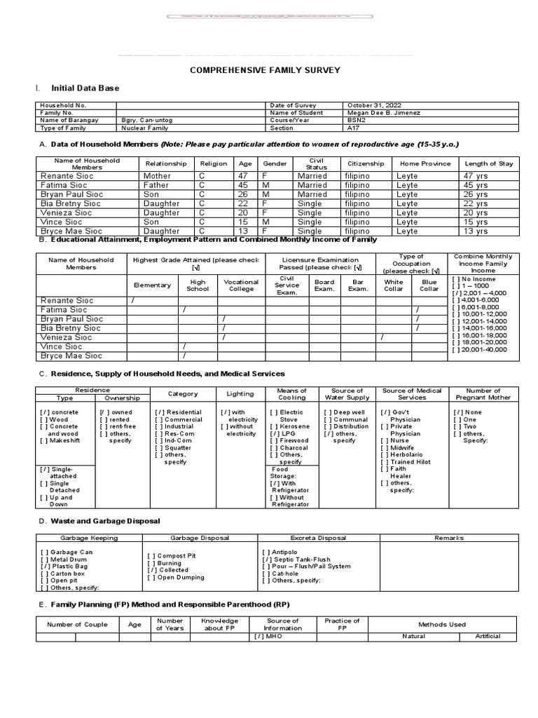 Comprehensive Family Survey | PDF | Breastfeeding | Waste Management