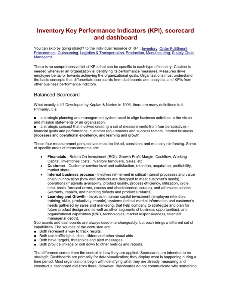 Inventory Key Performance Indicators PDF Cargo Inventory