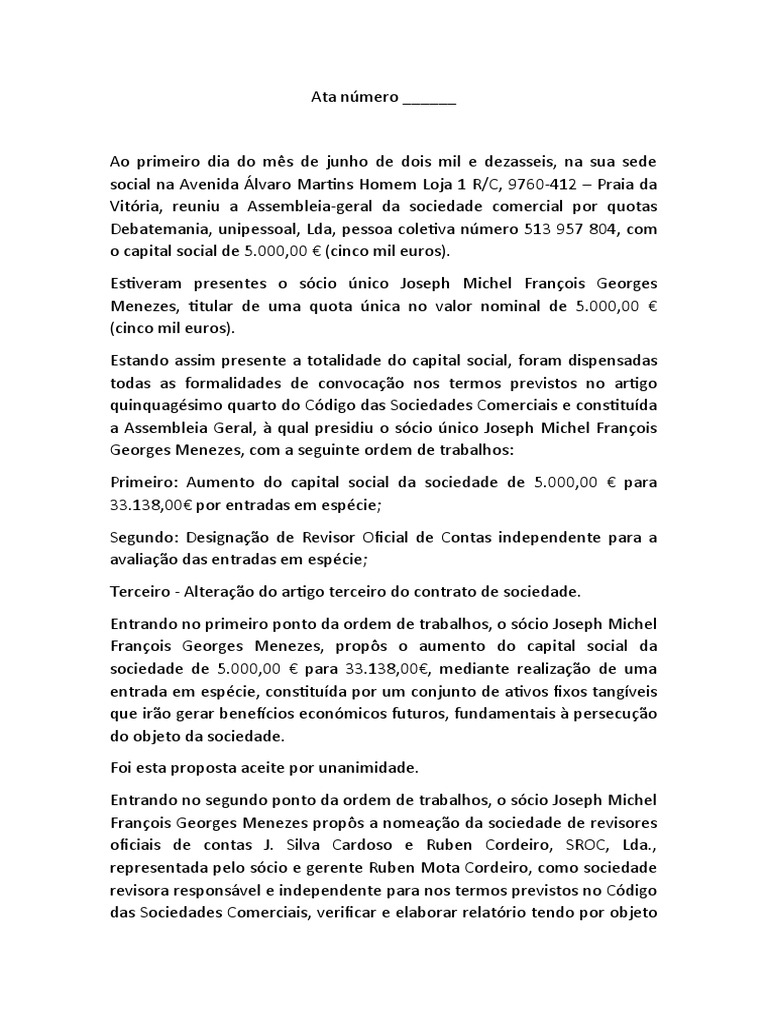 Minuta Ata Aumento de Capital | PDF