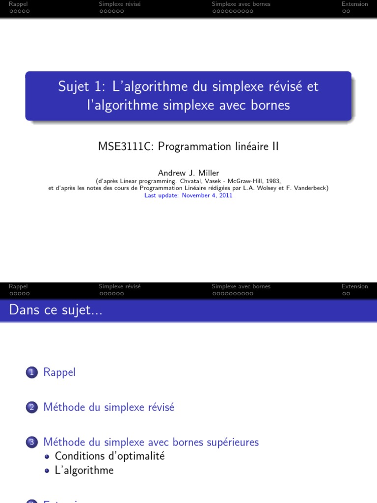 Algorithmes du Simplexe Avancés | PDF | Optimisation linéaire ...