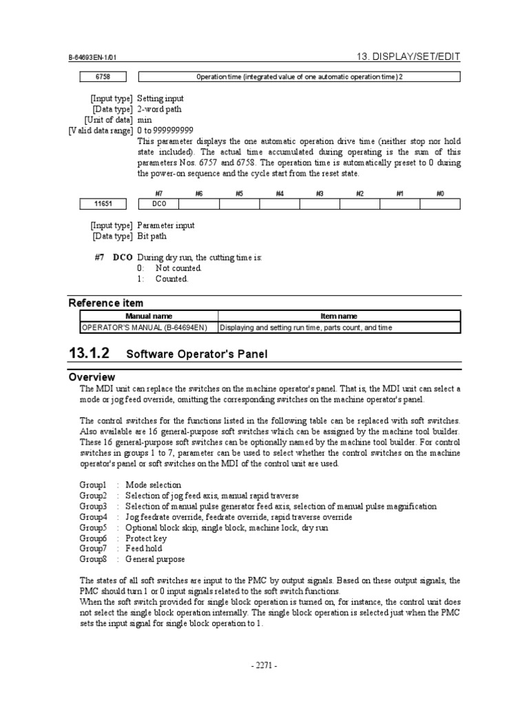 CNC Operation Time and Soft Switch Settings | PDF | Parameter (Computer ...