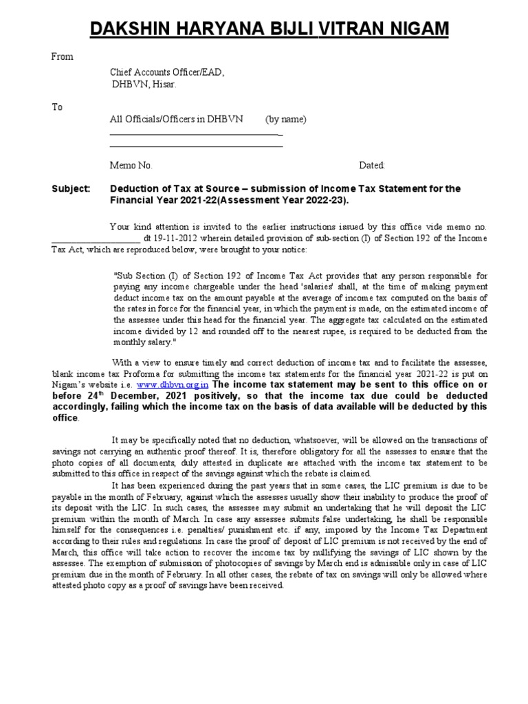 Submission of Tax Documents and Forms for the Financial Year