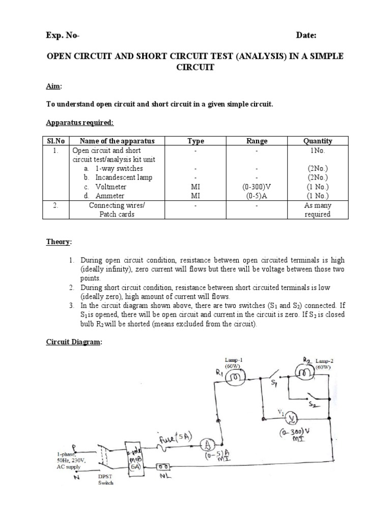 Open and Short Circuit Analysis in Simple Circuits PDF Electrical