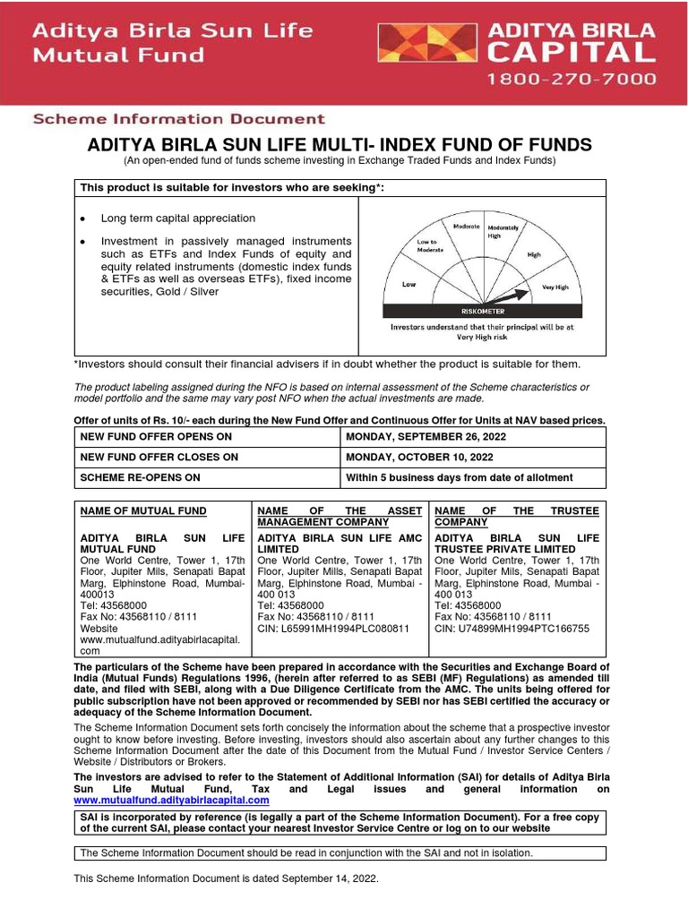 SID ABSL Multi Index Fund of Funds PDF Investment Fund Exchange Traded Fund