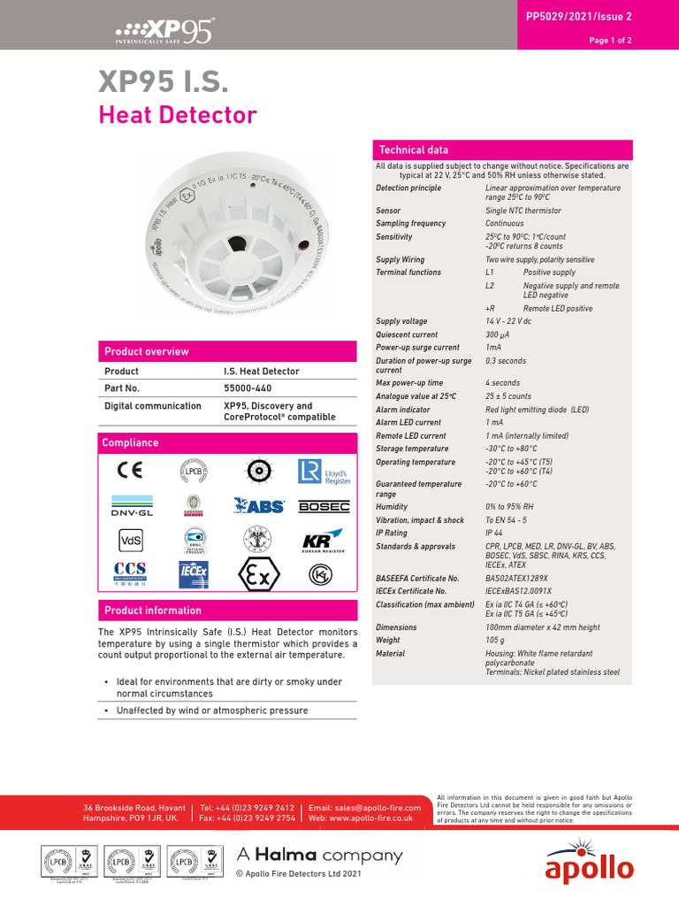 PP5029 XP95 I.S. Heat Detector Datasheet PDF Light Emitting Diode