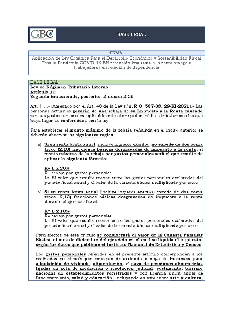Base Legal | PDF | Impuesto sobre la renta | Impuestos