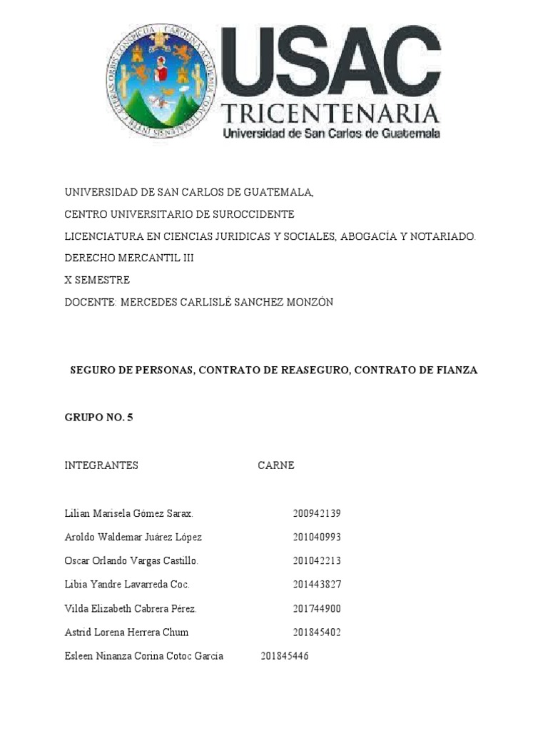Contratos de Fianza y Reaseguro en México | PDF | Póliza de seguros ...
