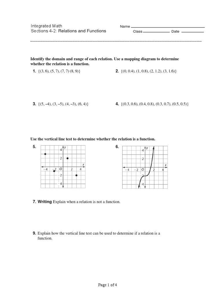 Domain and Range of Functions Worksheet | PDF | Function (Mathematics ...