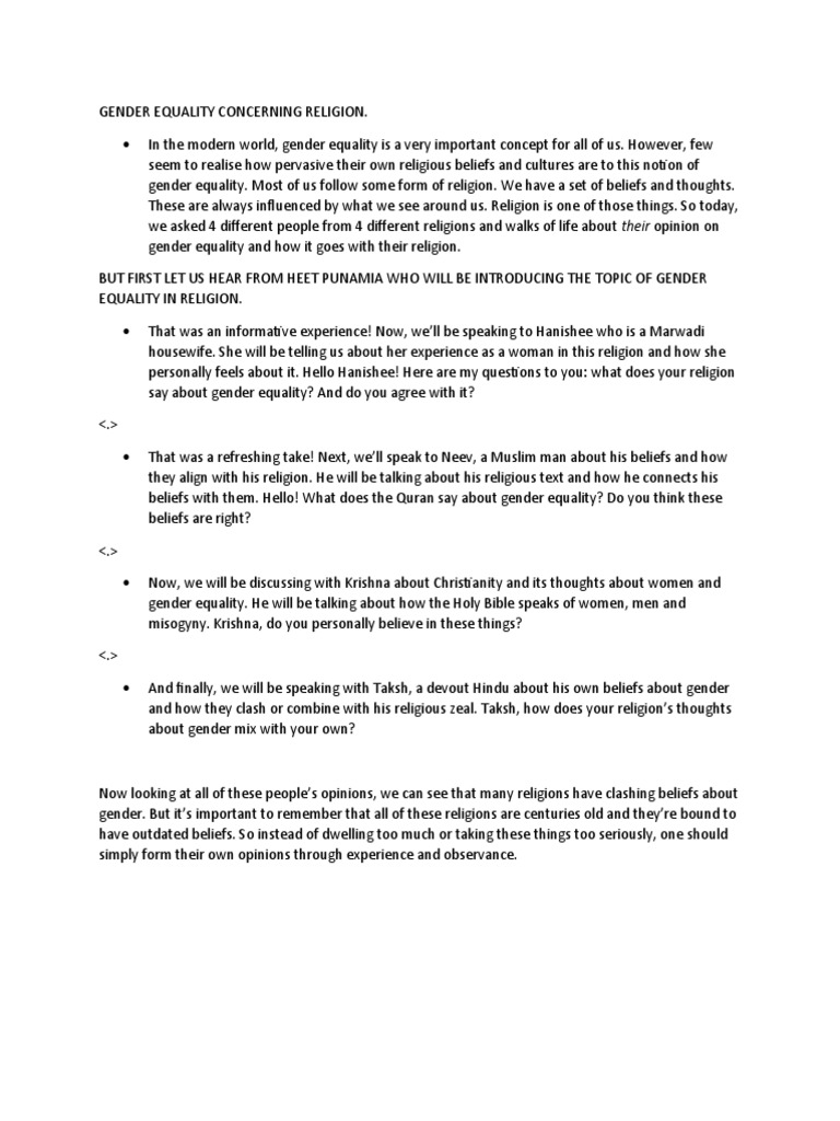 Religious Views on Gender Equality | PDF