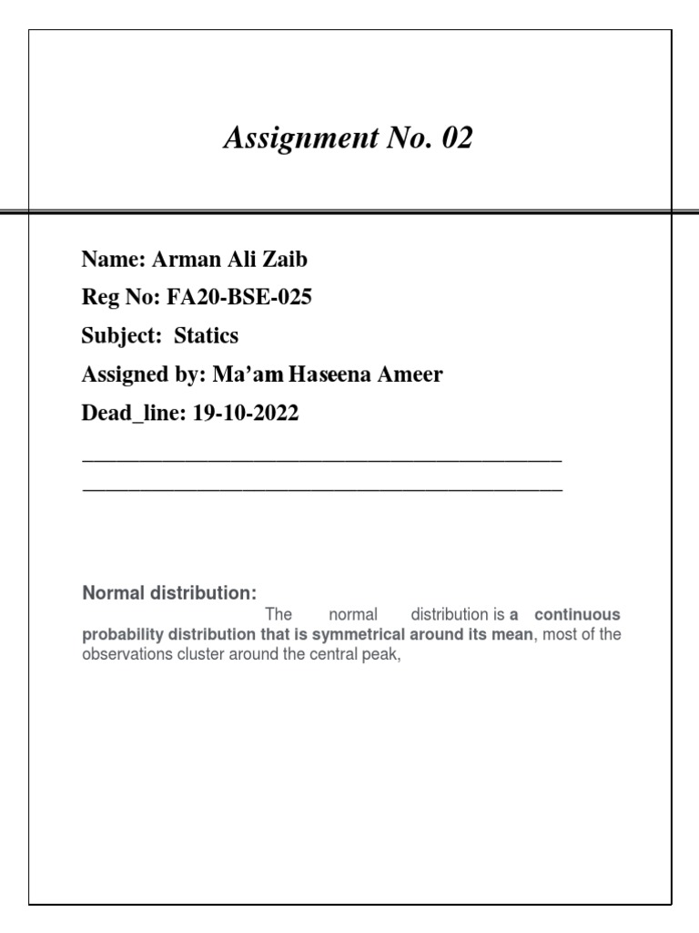 Assignment 2 State Arman | PDF | Normal Distribution | Standard Deviation