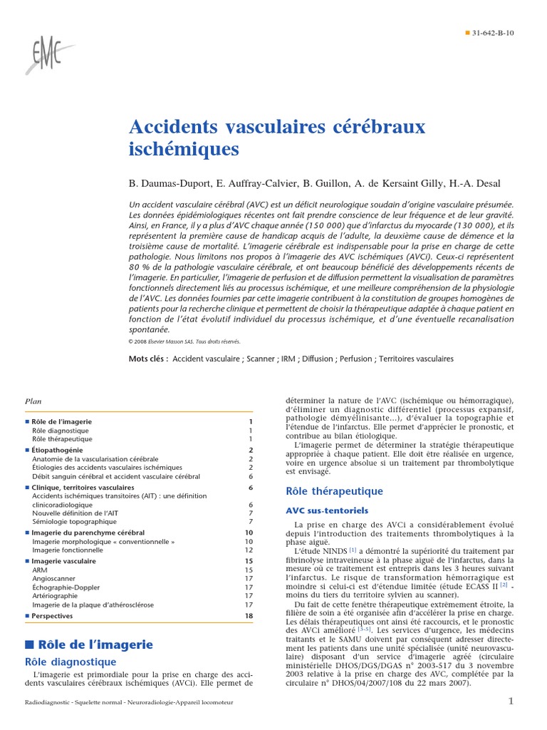 Accidents Vasculaires Cérébraux Ischémiques PDF Accident vasculaire — free download