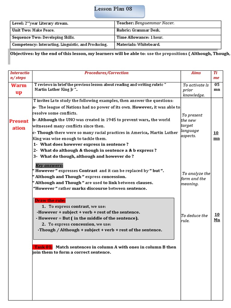 Concession and Contrast Lesson Plan | PDF | Sentence (Linguistics ...