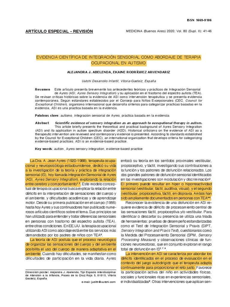 Scientific Evidence of Sensory Integration As An A | PDF | Psicoterapia ...